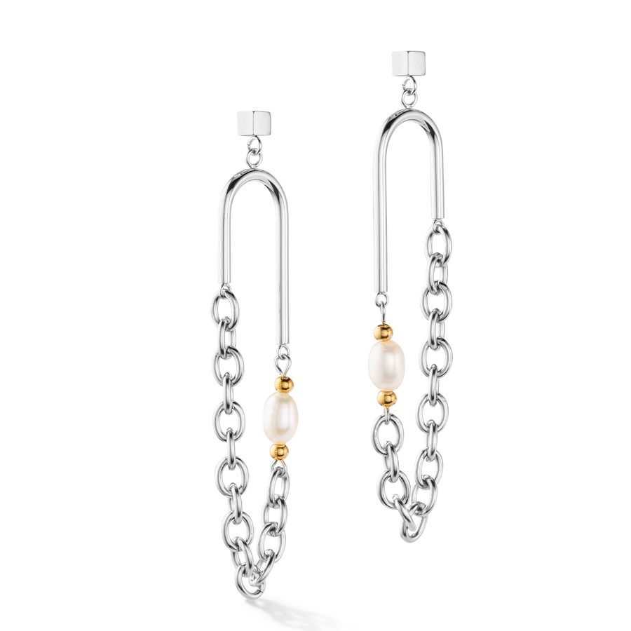 Boho earrings freshwater pearls silver & multicolour