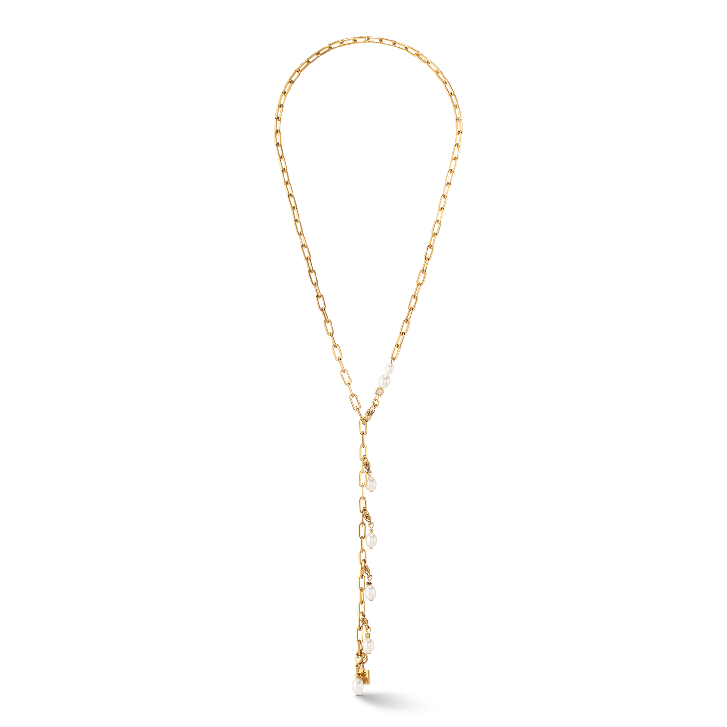 Modern chain necklace with freshwater pearl charms gold