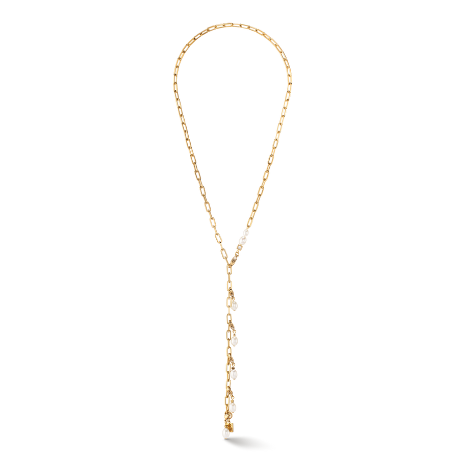 Modern chain necklace with freshwater pearl charms gold