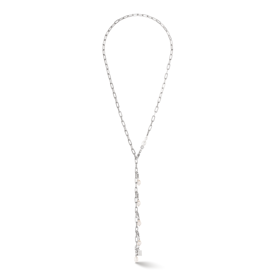 Modern chain necklace with freshwater pearl charms silver