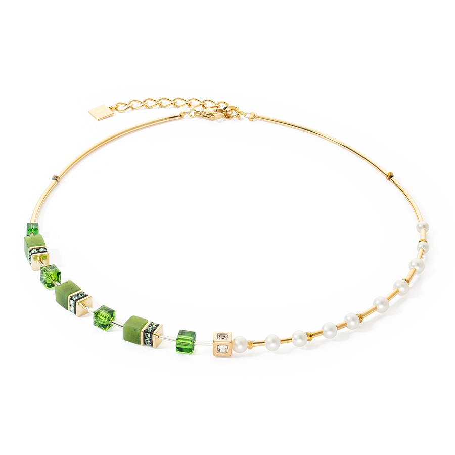 Necklace GeoCUBE® Fusion Precious Pearl Mix gold-green