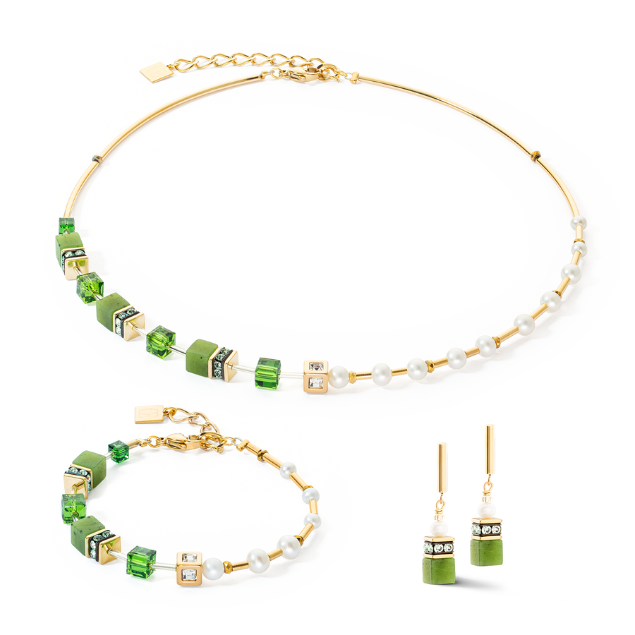 Necklace GeoCUBE® Fusion Precious Pearl Mix gold-green