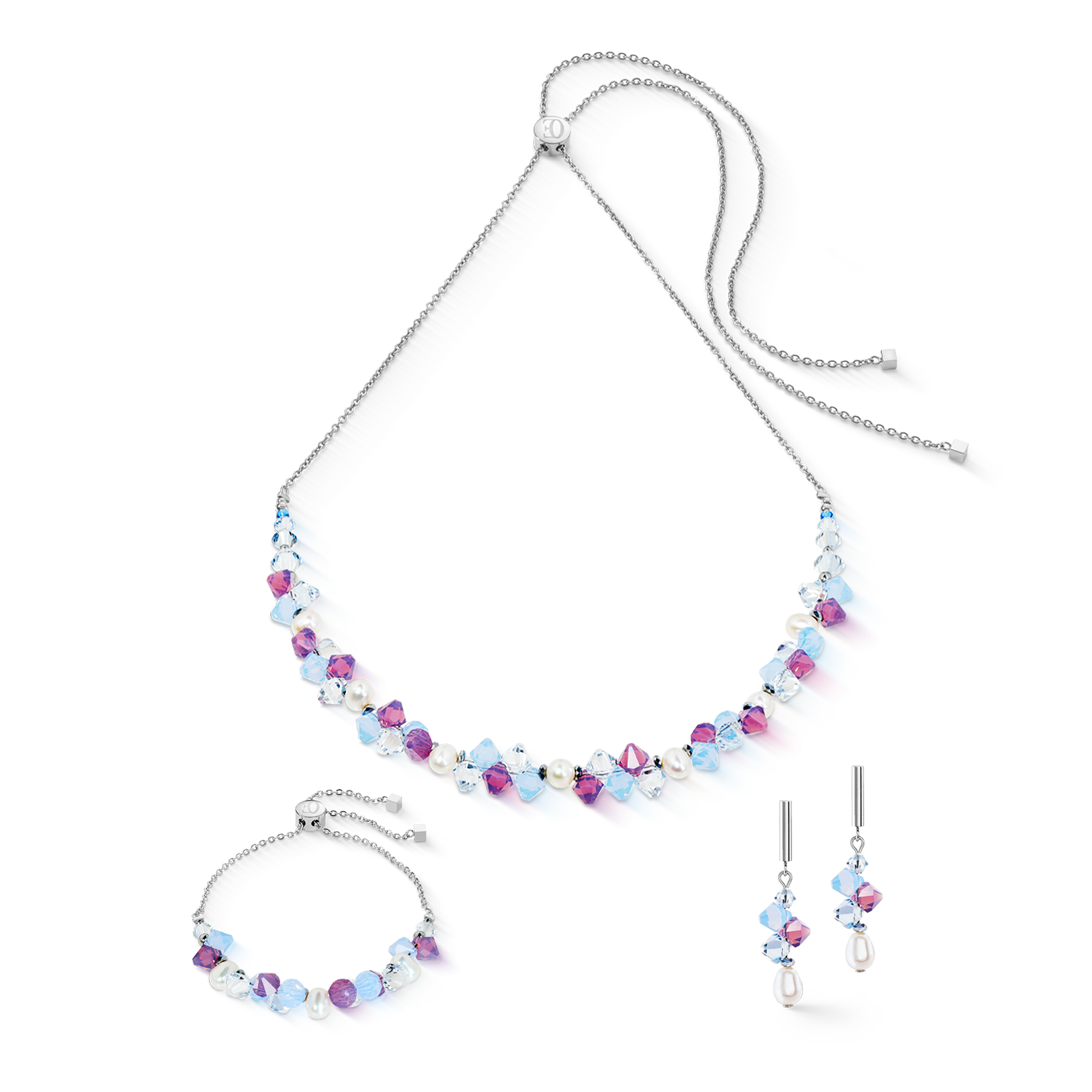 Necklace Dancing Crystals & Pearls lilac-blue