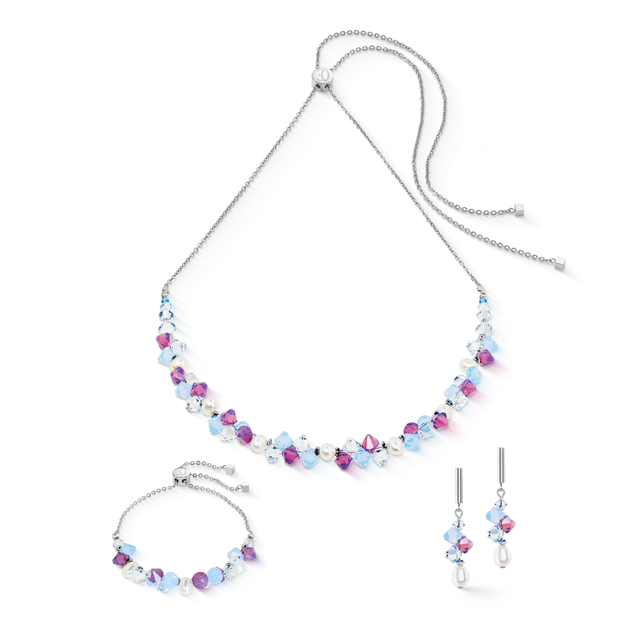 Necklace Dancing Crystals & Pearls lilac-blue