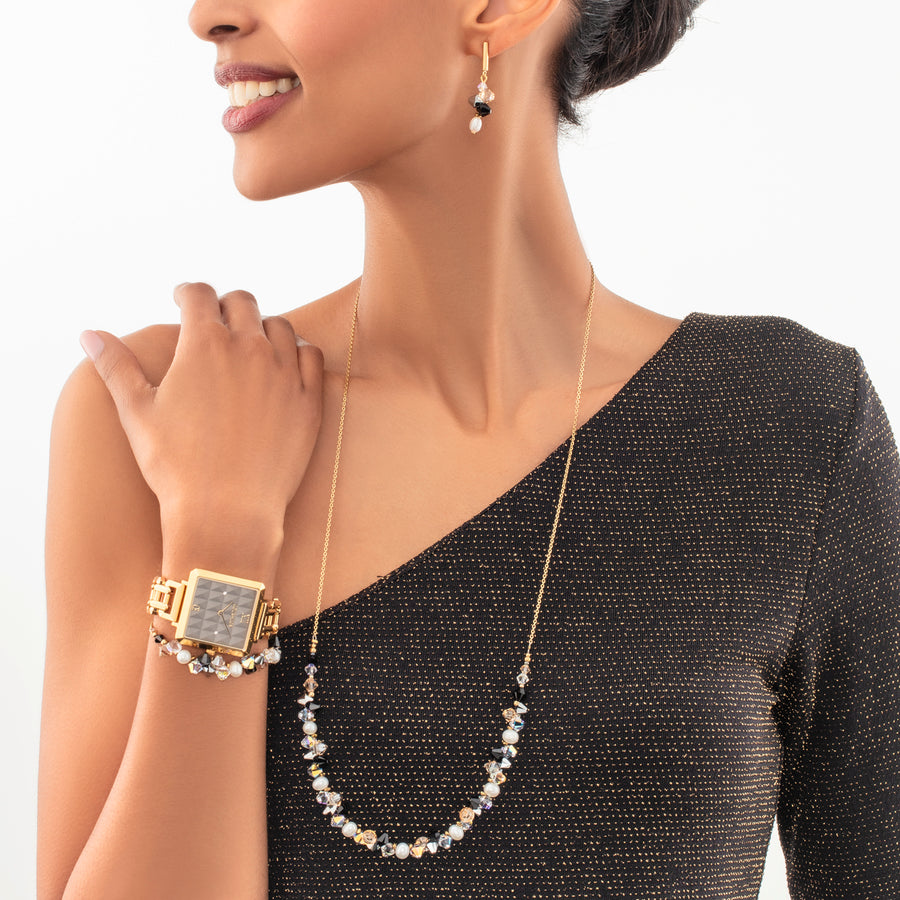 Necklace Dancing Crystals & Pearls silver-black