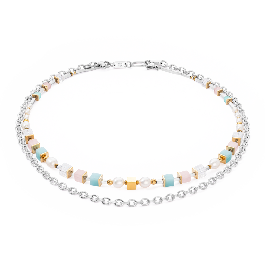 Necklace Cool Romantic Cubes & Pearls bicolour