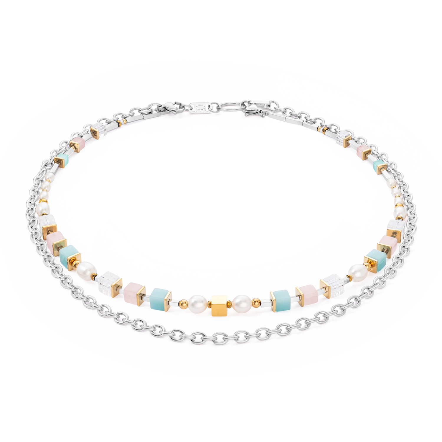 Necklace Cool Romantic Cubes & Pearls bicolour