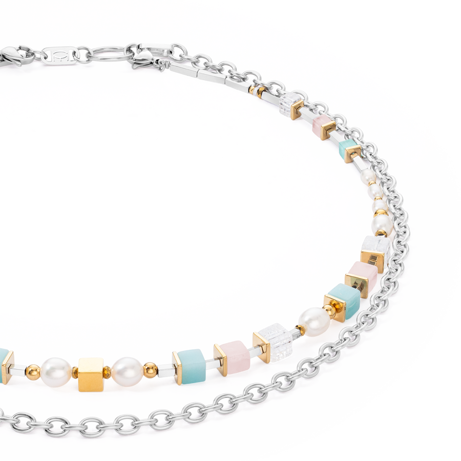 Necklace Cool Romantic Cubes & Pearls bicolour
