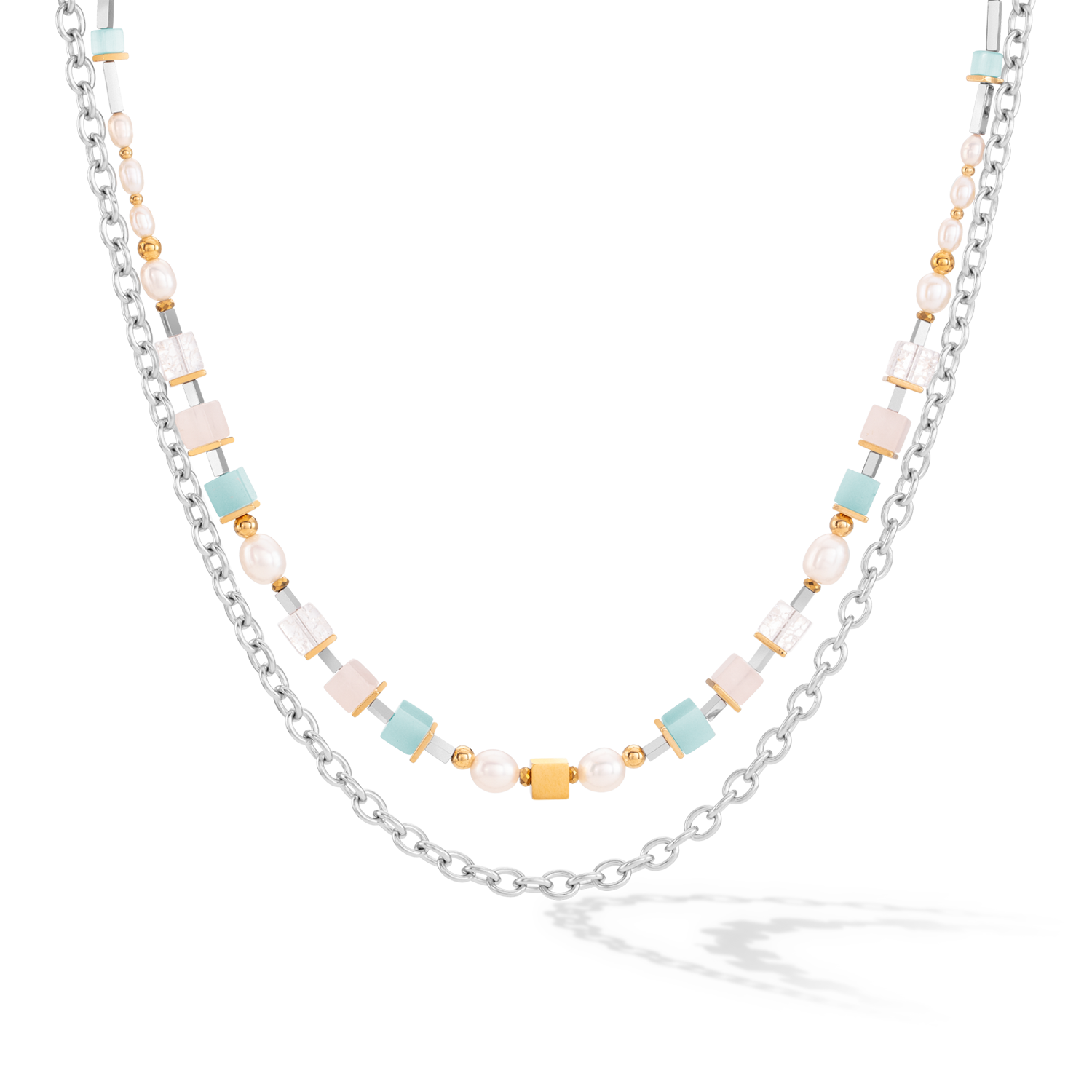 Necklace Cool Romantic Cubes & Pearls bicolour