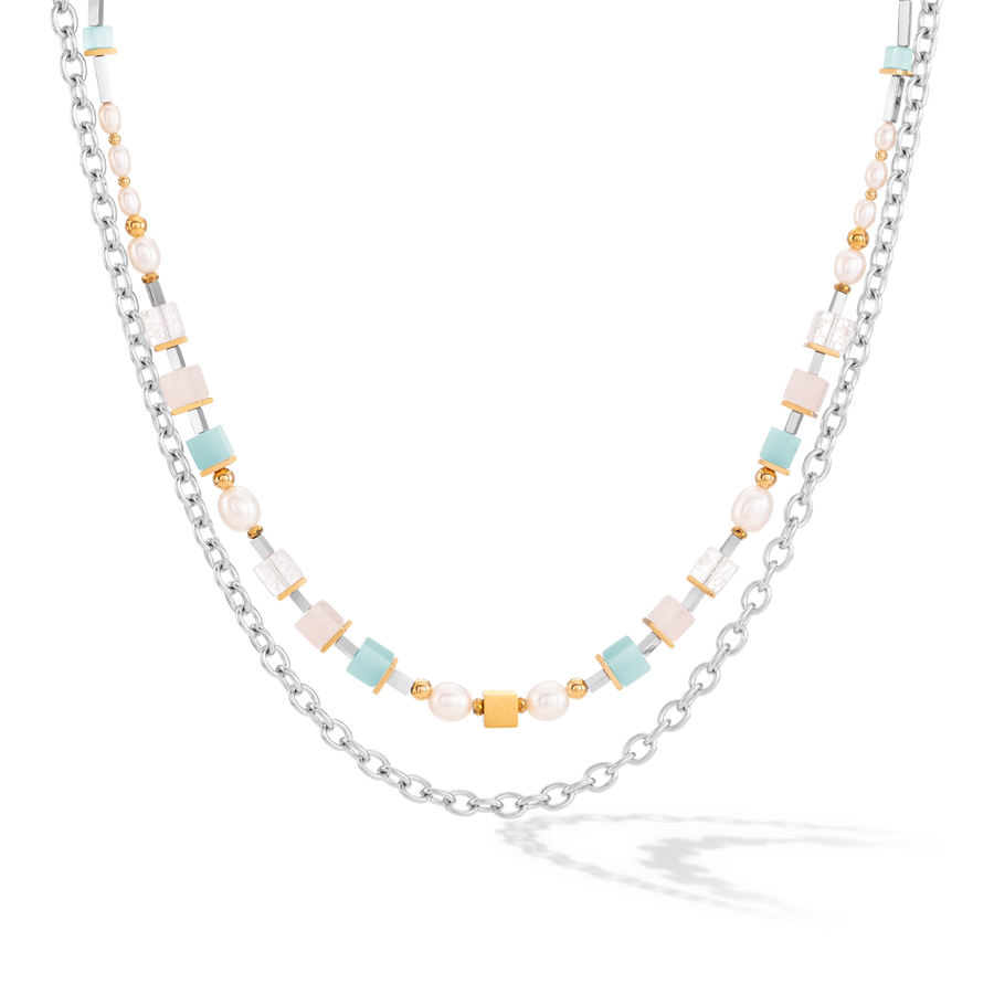 Necklace Cool Romantic Cubes & Pearls bicolour