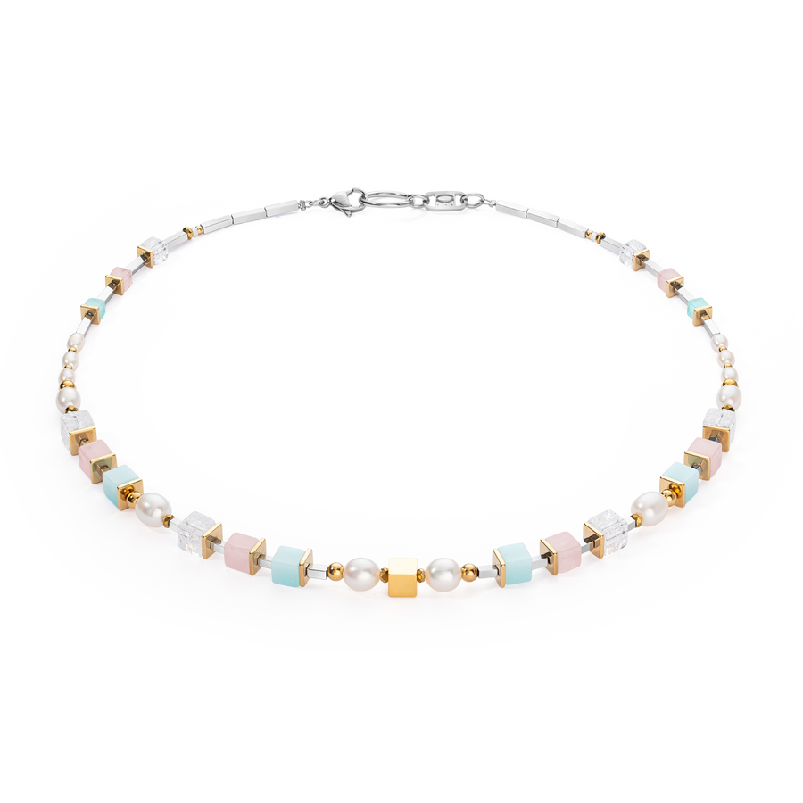 Necklace Cool Romantic Cubes & Pearls bicolour