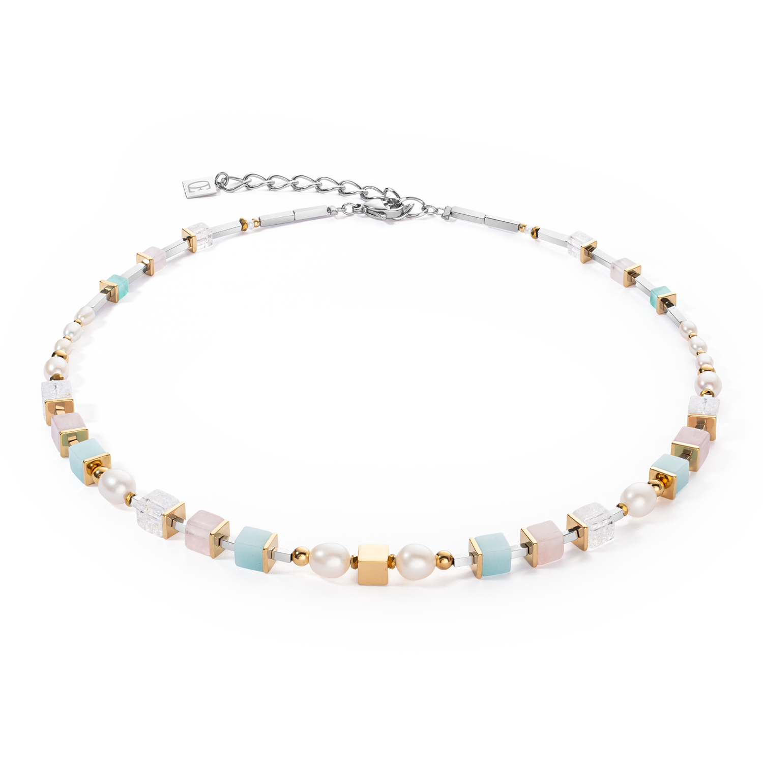 Necklace Classic Romantic Cubes & Pearls bicolour