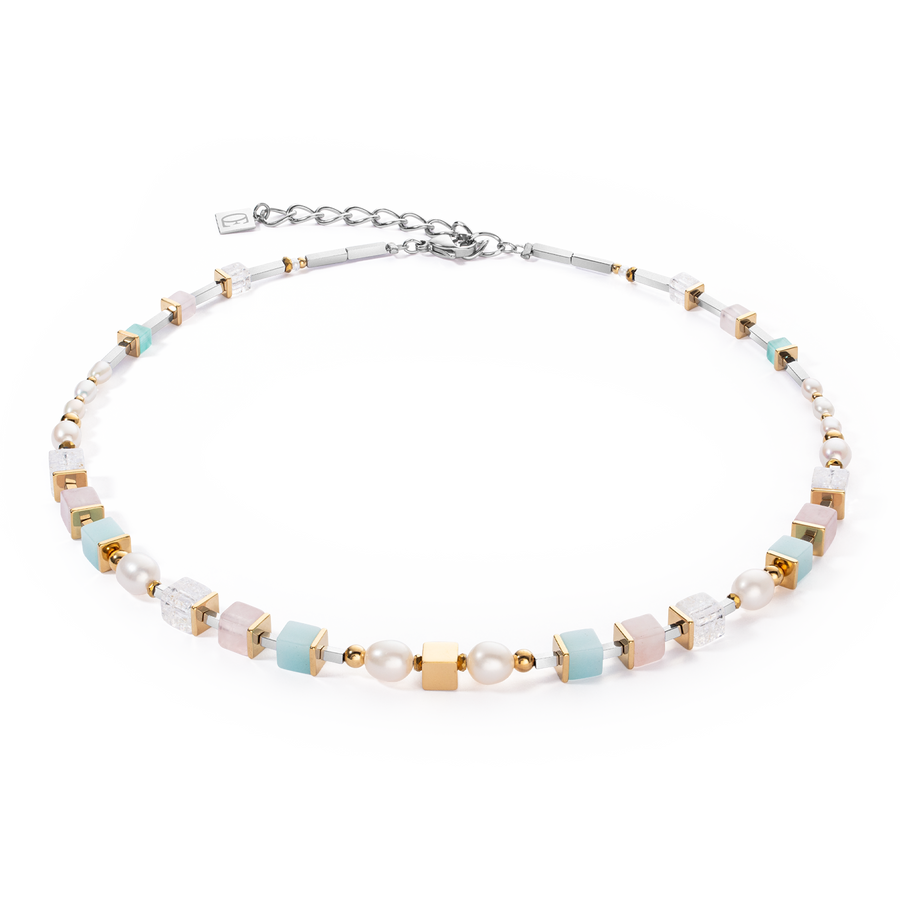 Necklace Classic Romantic Cubes & Pearls bicolour