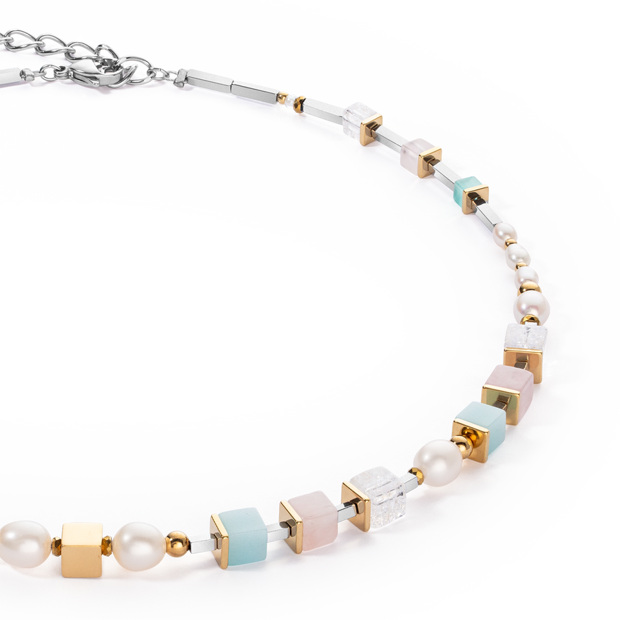 Necklace Classic Romantic Cubes & Pearls bicolour