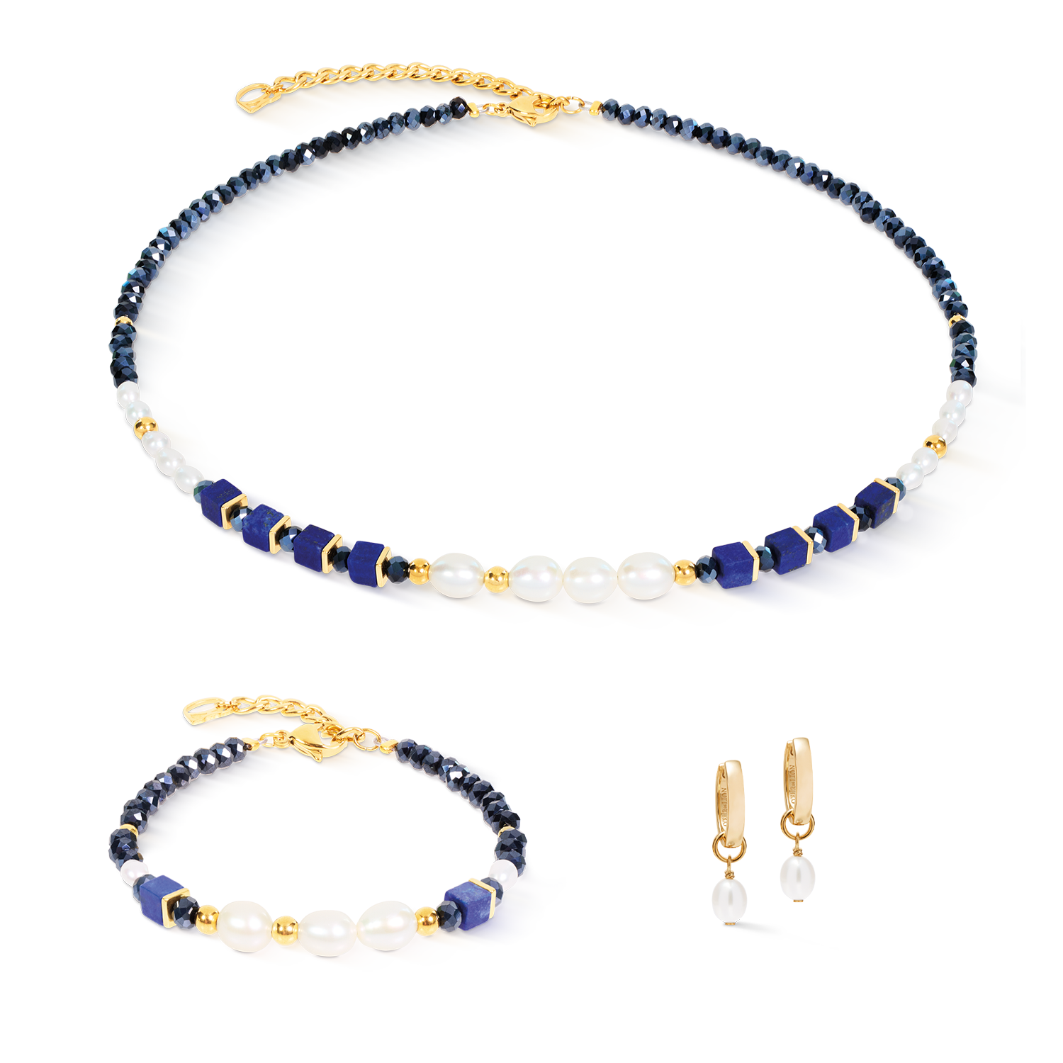 Hoop Earrings Cosmic Pearls Midnight Gold