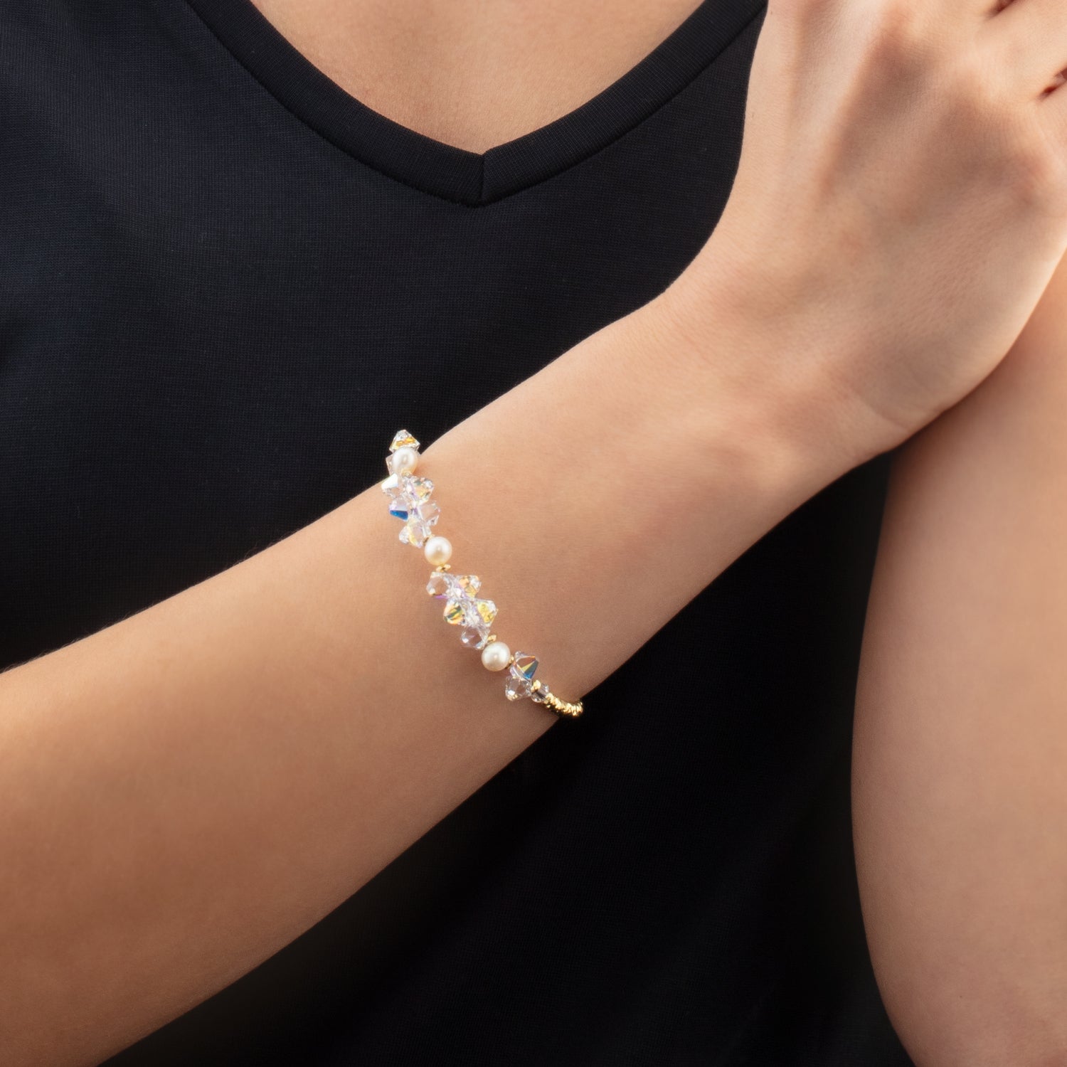 Bracelet Dancing Crystals & Pearls gold