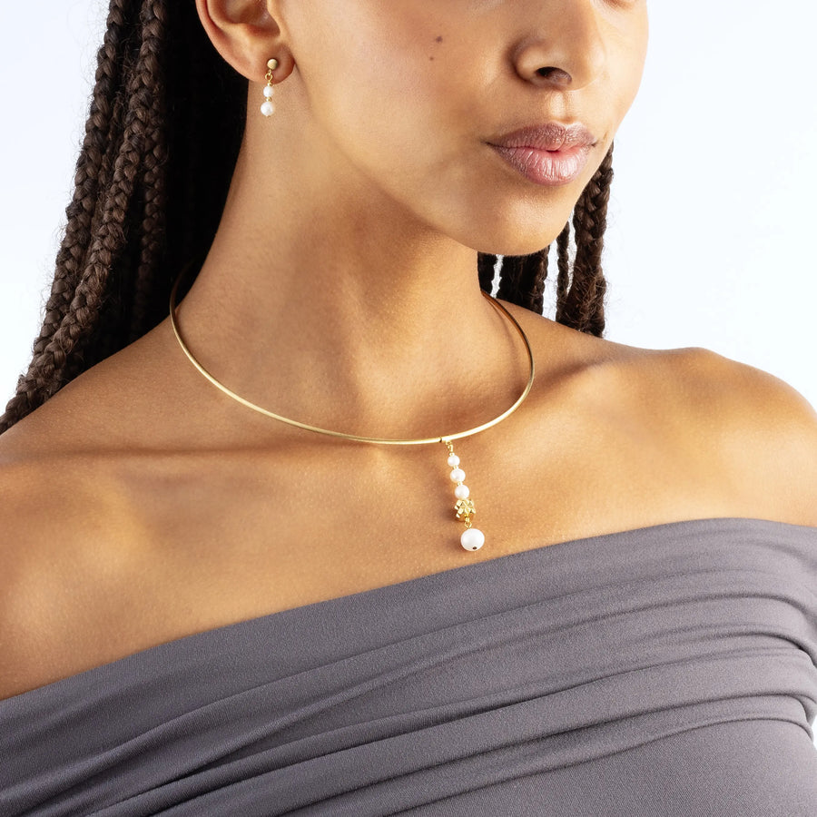 Necklace Pearl & Spikes Drop gold