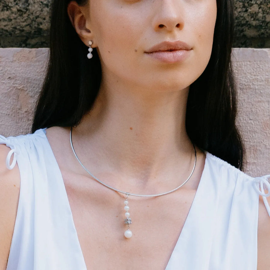 Earrings Pearl & Spikes Drop silver