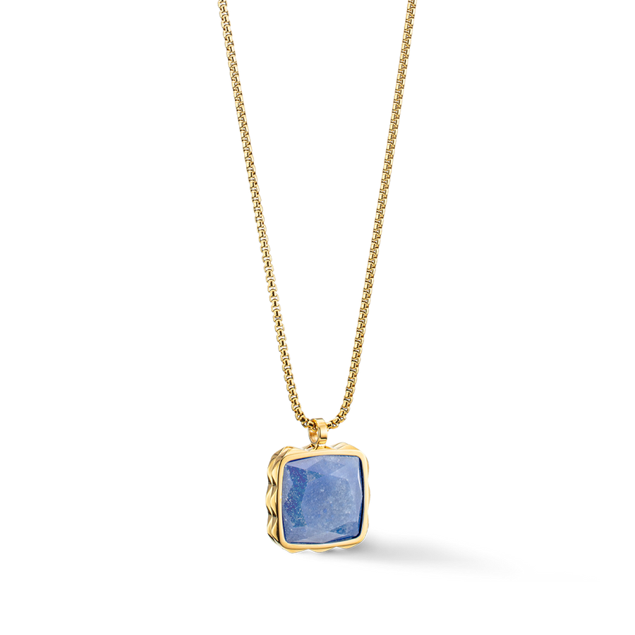 Necklace Amulet Spikes Square Aventurine gold-blue