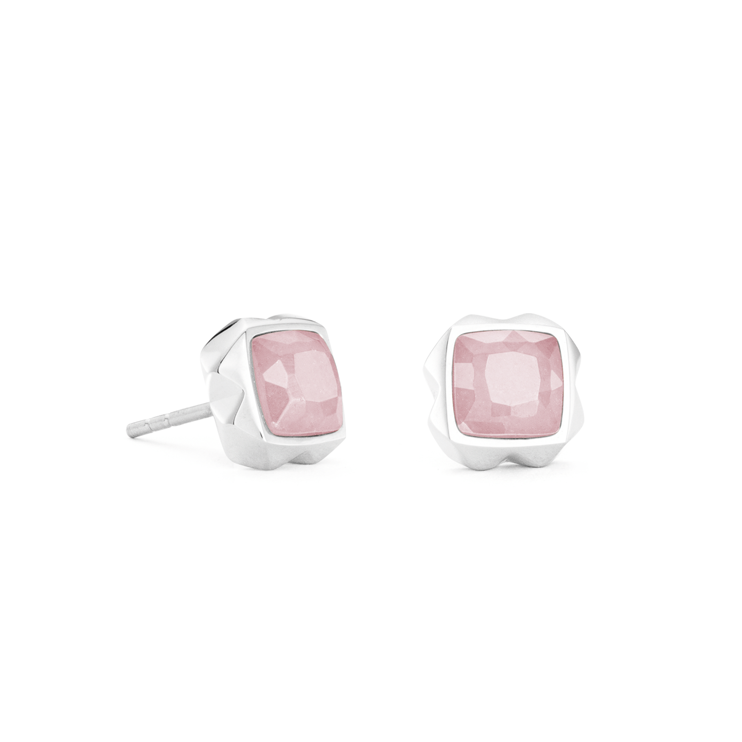 Earrings Spikes Square Rose Quartz silver-pink