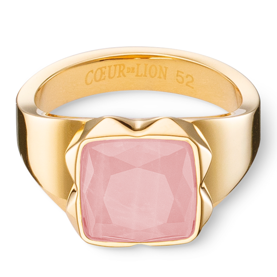 Ring Spikes Square Rose Quartz gold-pink