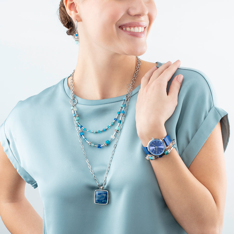 Necklace OE Amulet Square Aventurine silver-blue
