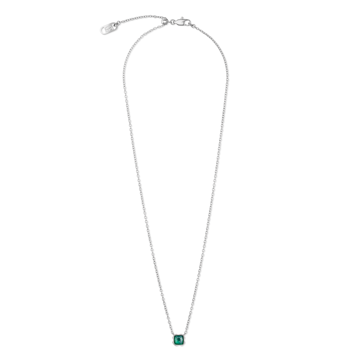 Birthstone May Necklace Green Agate Silver