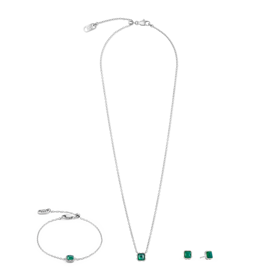 Birthstone May Necklace Green Agate Silver