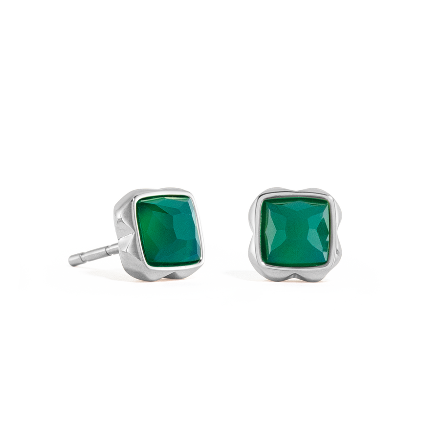 Birthstone May Earrings Green Agate Silver