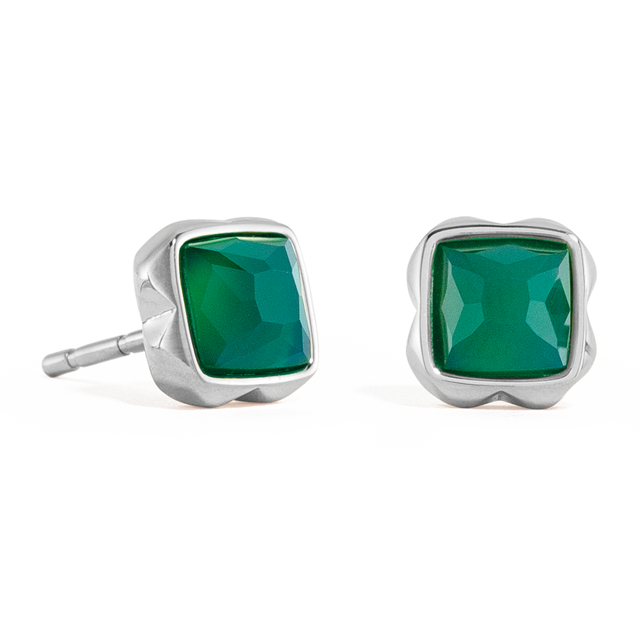 Birthstone May Earrings Green Agate Silver