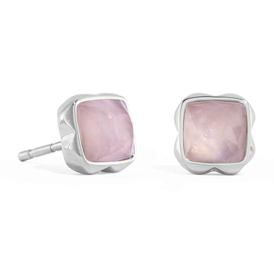 Birthstone October Earrings Rose Quartz Silver