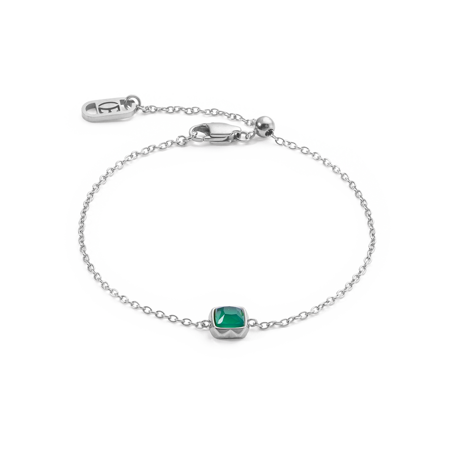 Birthstone May Bracelet Green Agate Silver