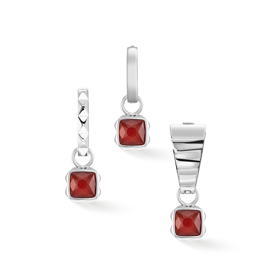 Birthstone January Charm Red Agate Silver