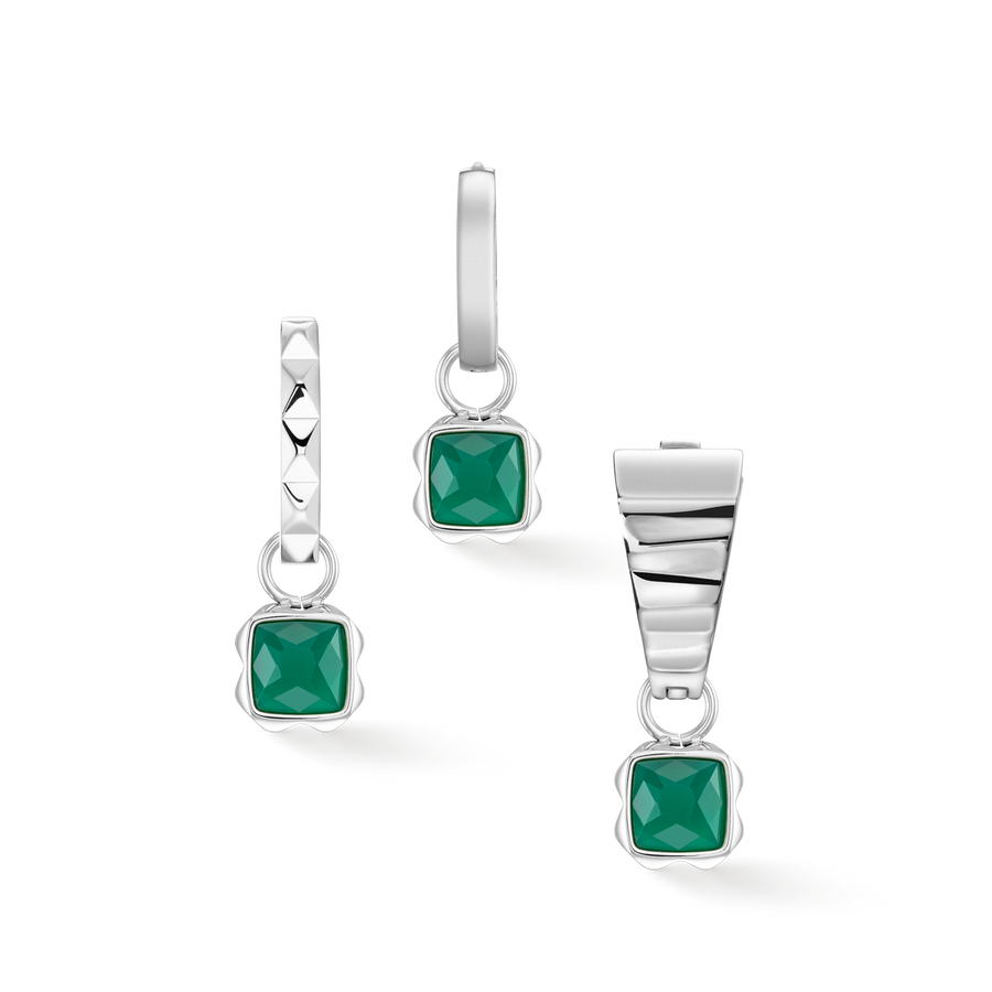 Birthstone May Charm Green Agate Silver
