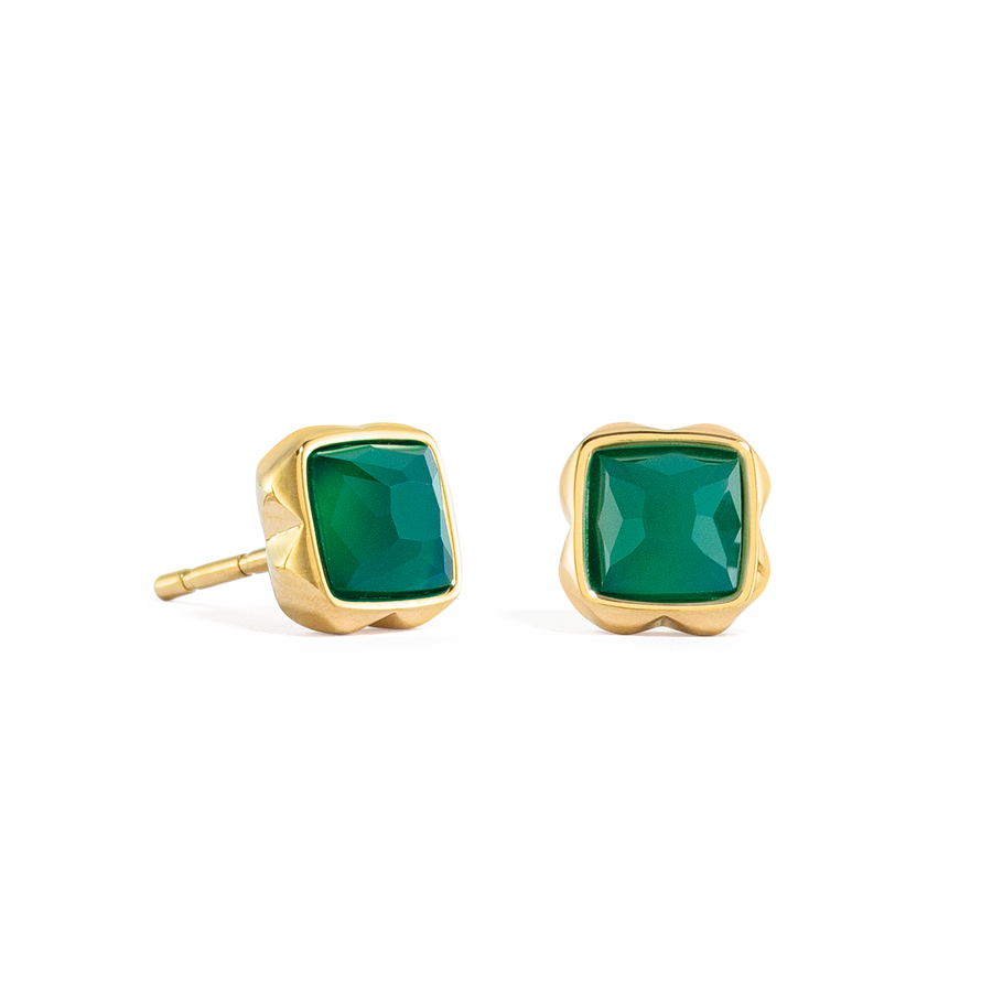 Birthstone May Earrings Green Agate Gold