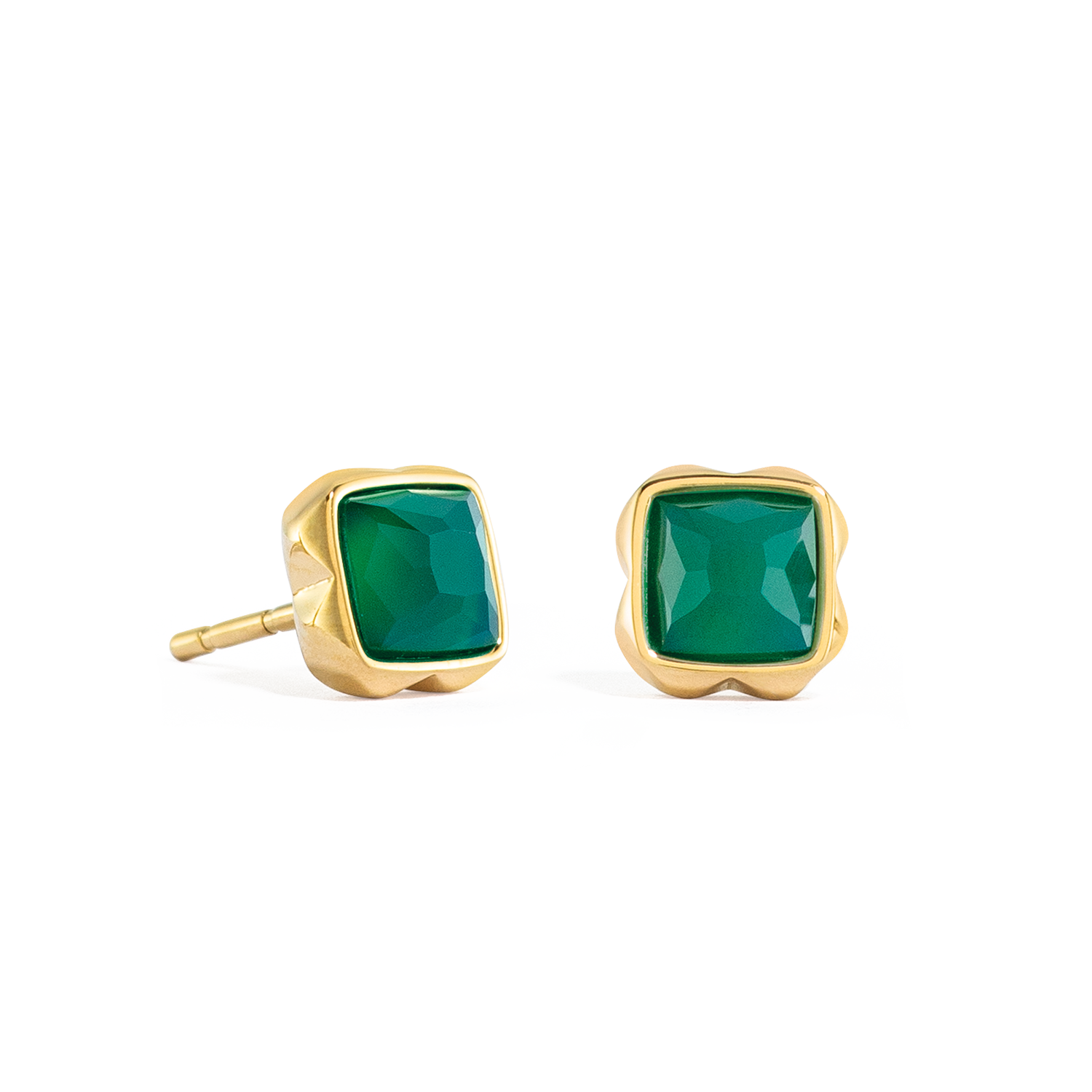 Birthstone May Earrings Green Agate Gold