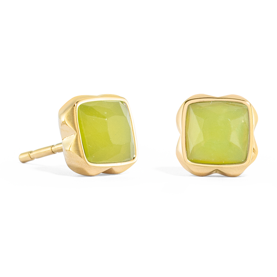 Birthstone August Earrings Green Jade Gold