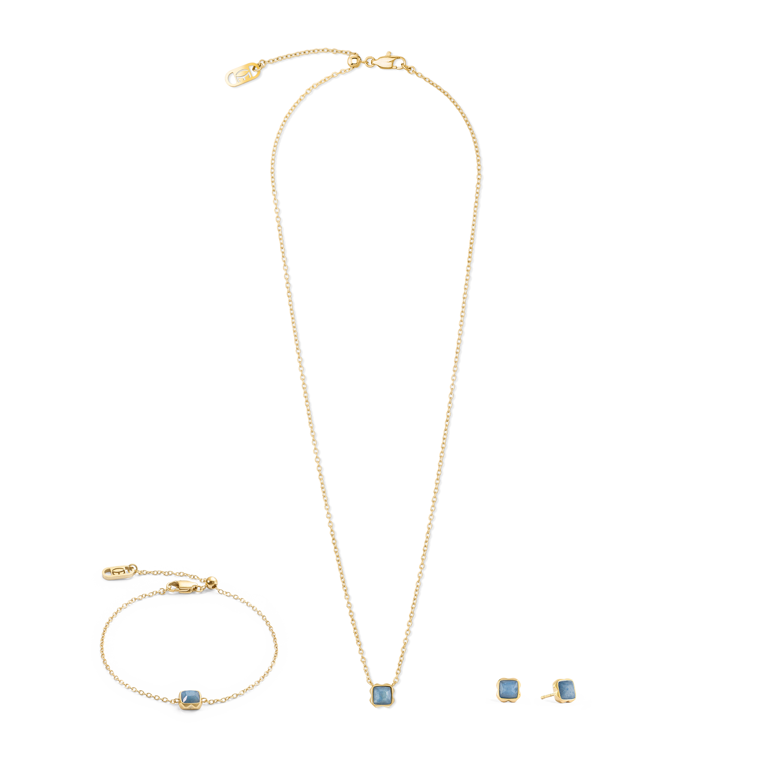 Birthstone March Earrings Blue Aventurine Gold
