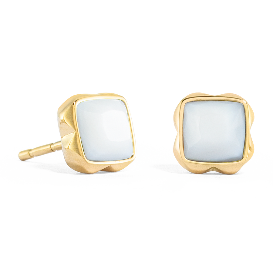 Birthstone April Earrings White Quartz Gold