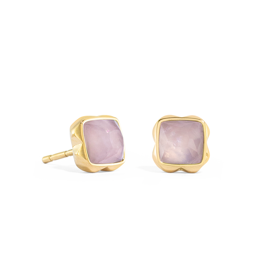 Birthstone October Earrings Rose Quartz Gold