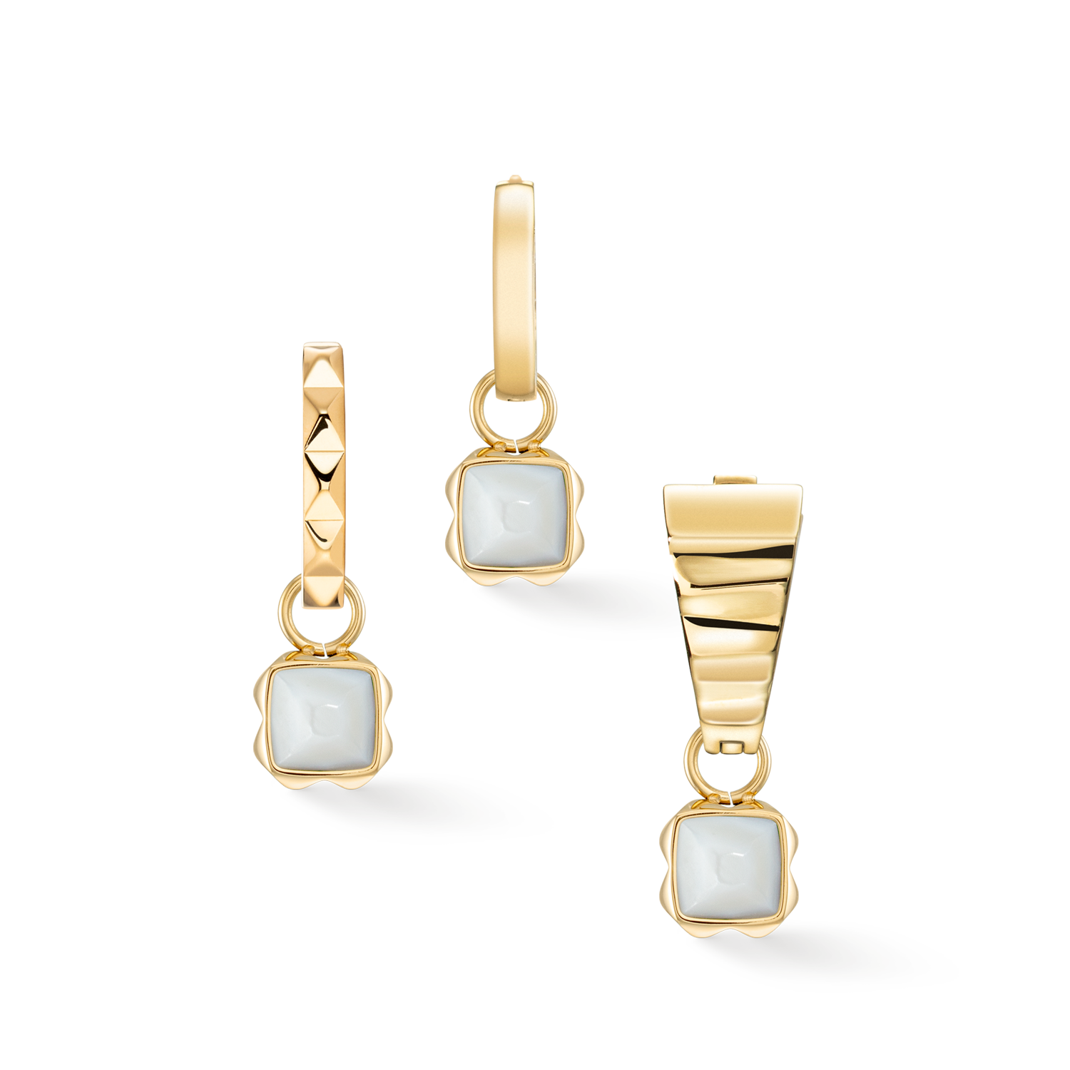 Birthstone April Charm White Quartz Gold