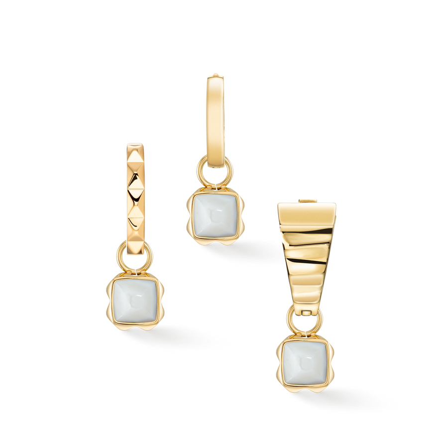 Birthstone April Charm White Quartz Gold
