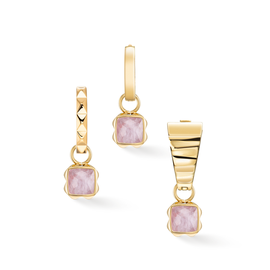 Birthstone October Charm Rose Quartz Gold