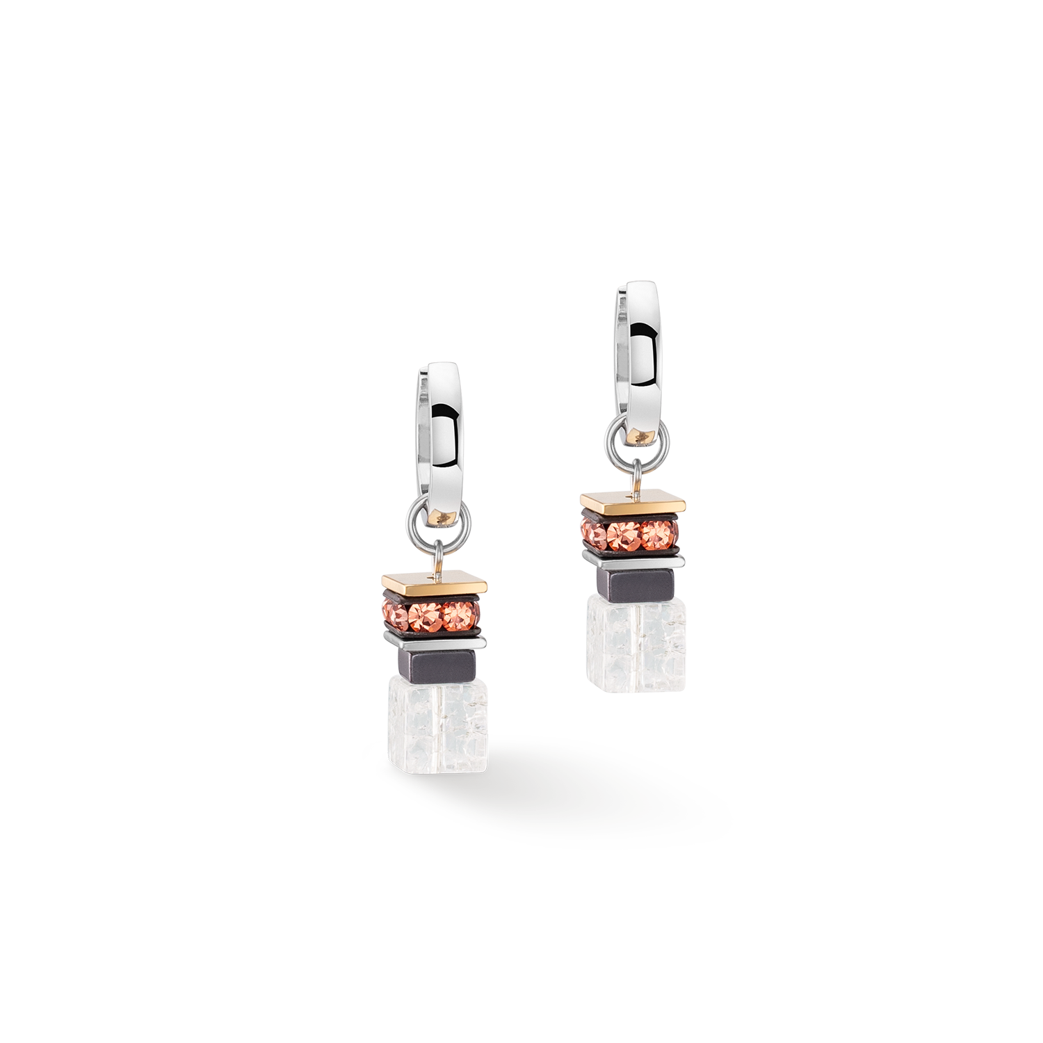 Earrings Creole Chunky Cubes & Chain Runway Exlusive Bicolour
