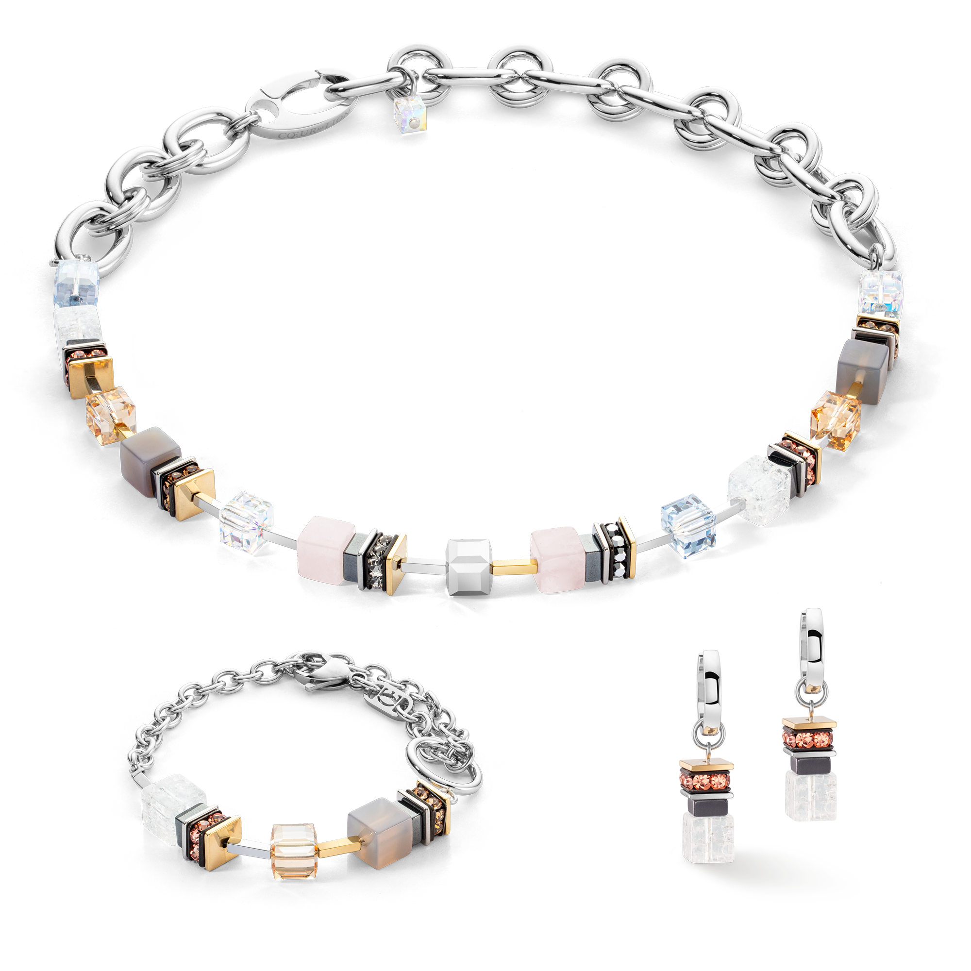 Bracelet Chunky Cubes & Chain Runway Exlusive Bicolour