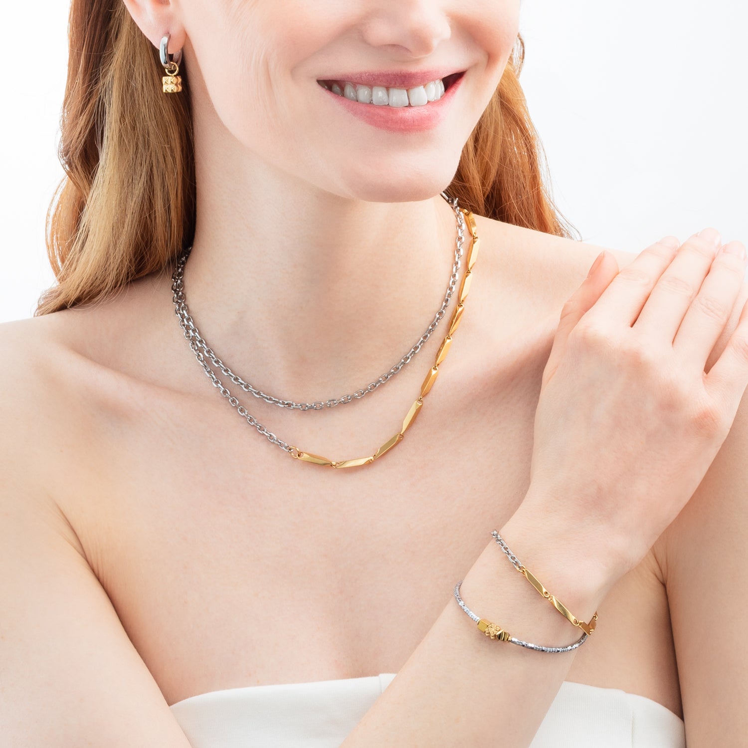 Bracelet Cube Trio Facets gold-silver