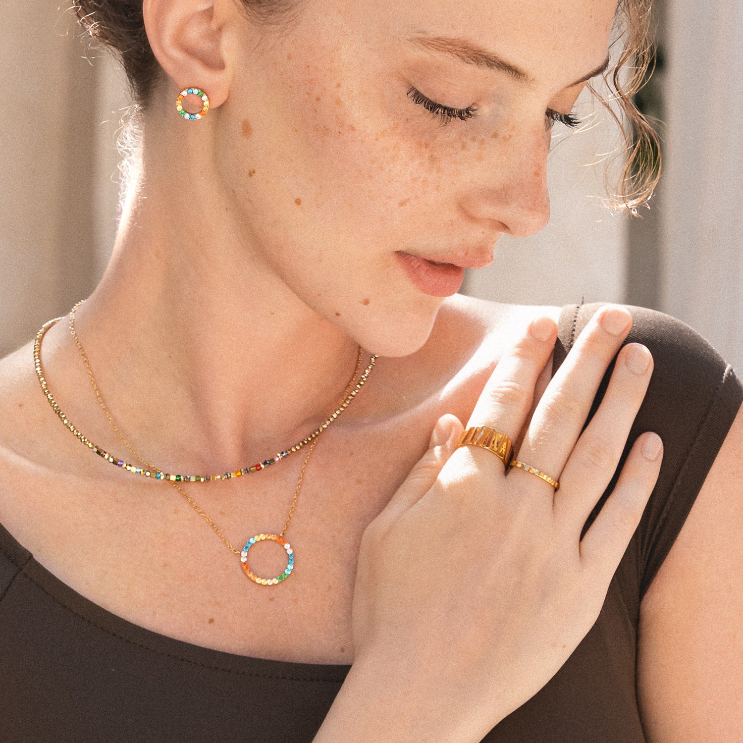 Necklace Sparkling Circle gold-multicolour