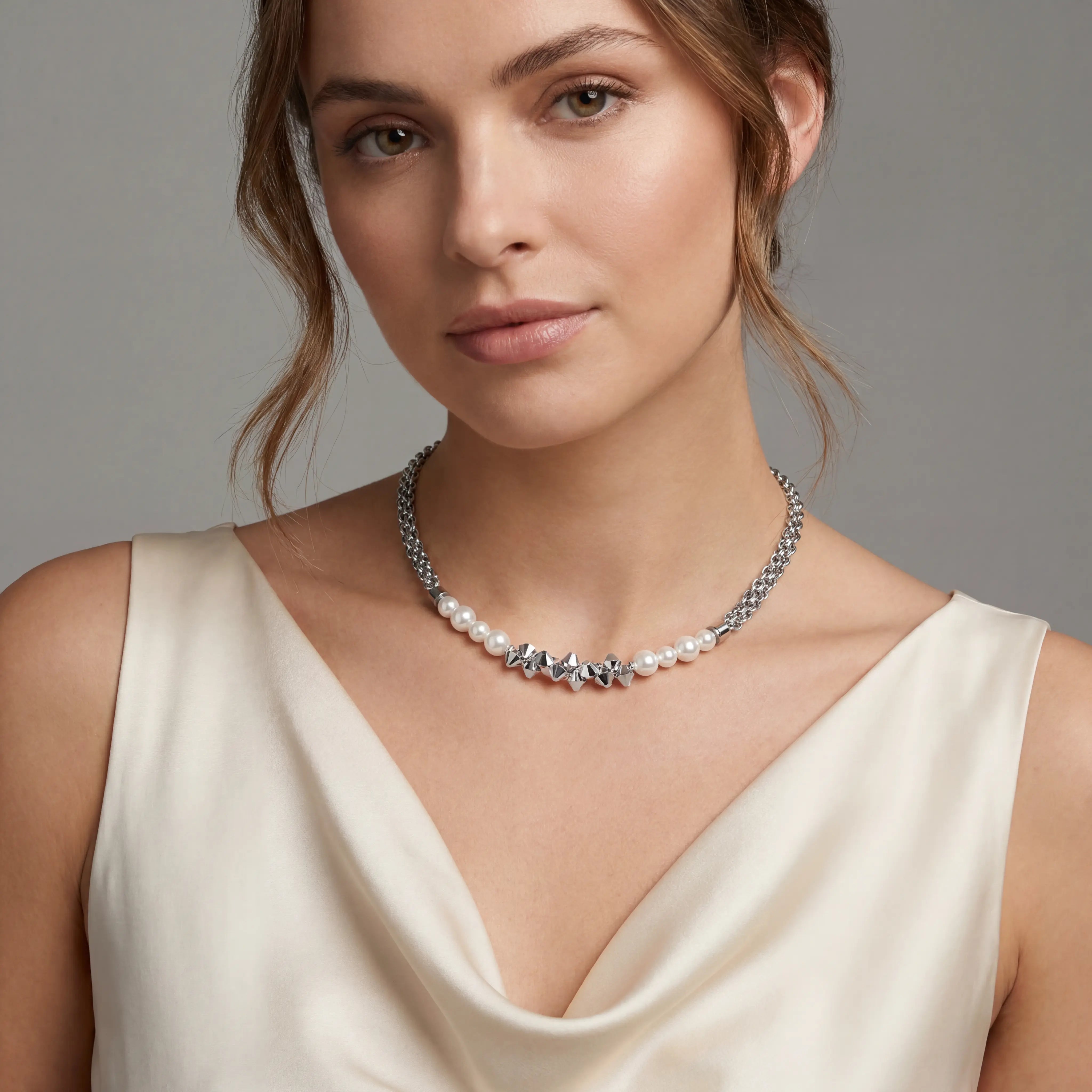 COEUR DE LION Necklace Dancing Crystals Fusion Silver – on model