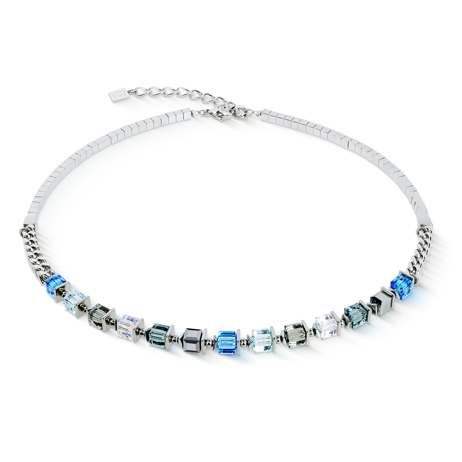 Necklace Sparkling Cubes Fusion Chain silver-blue