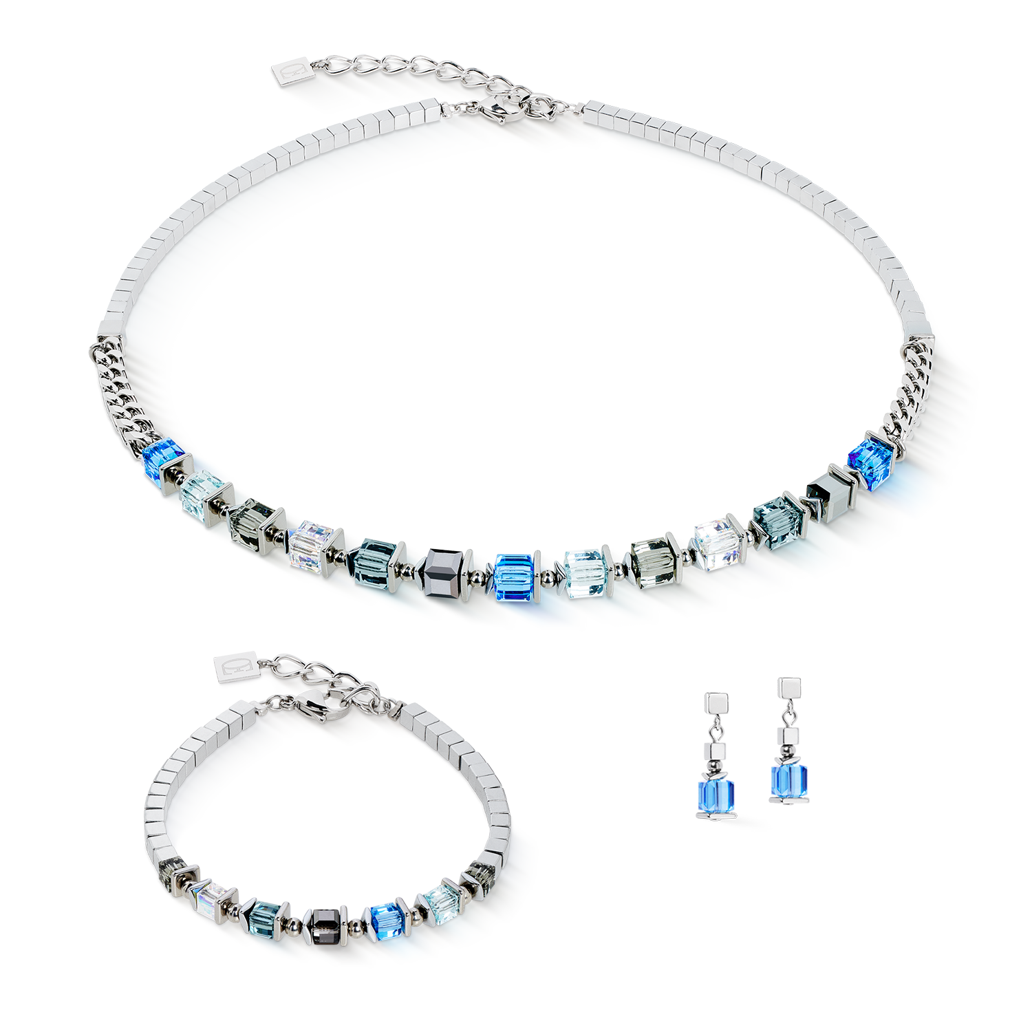 Necklace Sparkling Cubes Fusion Chain silver-blue